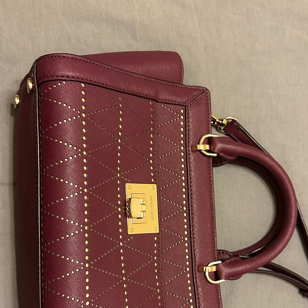 Michael Kors Burgundy Satchel with Gold Details